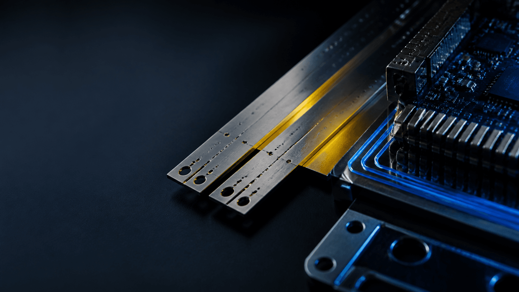 Illustrative close-up of battery engineering materials and circuit board detail
